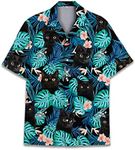 Funny Horse Hawaiian Shirts for Men Women, Love Horse Racing Hawaiian Summer Short-Sleeve Casual Relaxed-Fit Button-Down, Tropical Black Cat 1, Large