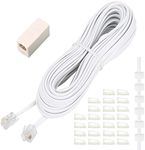 Uvital Phone Extension Cord 33 Ft, Telephone Cable with Standard RJ11 Plug and 1 in-Line Couplers and 20 Cable Clip Holders, White