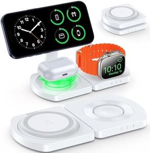 EGV Wireless Charger for iPhone, 3-in-1 Magnetic Charging Station for Apple, MagSafe Charger Stand for iPhone 17 Air 16 15 14 13 12 Series, Airpods Pro, Apple Watch Ultra, Foldable, No Adapter, White