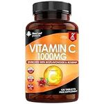 Vitamin C Tablets 1000mg - Enriched with Bioflavonoids & Rosehip - Premium Vitamin C Supplements - Vegan Vitamin C Tablets High Strength Ascorbic Acid VIT C for Normal Immune System UK Made