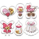 LILIAO Baby Shower Cookie Cutter Set - 6 Piece - Feeding Bottle, Rattle, Heart, Baby Carriage, Princess Dress and Bow/Ribbon Biscuit Fondant Cutters - Stainless Steel