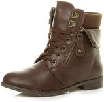 Ajvani Women's Low Heel Lace Up Knitted Cuff Zip Combat Ankle Boots Size 5 36 Brown