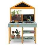 Costzon Mud Kitchen, Wooden Kids Kitchen Playset with See-Through Planter Box, Blackboard, Stoves, Sink & Faucet, Cooking Accessories, Storage Shelves, Toddler Outdoor Play Kitchen for Boys Girls 3+