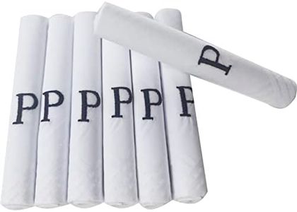 Lot de 7 mouchoirs pour homme/homme avec bordures en satin blanc avec initiales brodées bleues 40 x 40 cm