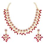 Atasi International Gold Plated Crystal Necklace White and Red stone Leaf Design Jewellery Set with Earrings Suited for Party Wedding Festive for Women Girls