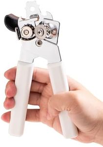 Can Opener Manual, Can Openers Hand Held with Comfort Anti-Slip Handles, Heavy Duty Stainless Steel Can Opener Smooth Edge and Bottle Openers, Easy Turn Can Openers for Seniors, Kitchen, White