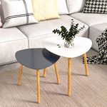 Technomore Tables Set of 2, Triangle Nesting Coffee Table, End Table with 2 Colour Pattern, Easy Assembly Retro Side Desk for Living Room, Bedroom, Office in White & Grey