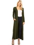 ANNA-KACI Women's Comfy Open Front Maxi Drape Longline Duster Cardigan with Pockets, Green, Small/Medium