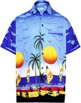 LA LEELA Men's Floral Shirts Hawaiian Shirt for Men M Pastel Blue, Palm Island View