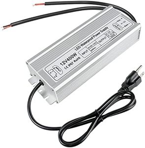 inShareplus 400W 12V Power Supply, IP67 Waterproof Outdoor LED Driver, AC 90-140V to DC 12 Volt 33.3A Converter, Low Voltage Transformer with 3-Prong Plug for LED Light and Other 12V DC Products