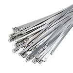 Metal Zip Ties, Deecam 50 Pcs 11.8 inch 304 Stainless Steel Cable Ties, Multi-Purpose Self-Locking Reusable Cable Ties, High Temperature Zip Ties for Exhaust Wrapping, Fence, Outdoor and Canopy