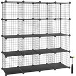 SONGMICS 16 Cube Metal Wire Storage Organiser, DIY Closet Cabinet and Modular Shelving Grids, Wire Mesh Shelves and Rack, Black LPI44H