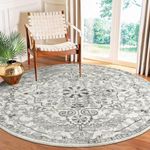 Lahome Bohemian Washable Round Rug, Large Round Rugs 6ft Non Slip Circle Rugs for Living Room, Soft Non Slip Non Shedding Printed Indoor Carpet for Dining Bedroom Kitchen Office, Beige