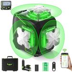 Huepar 12 Lines 3D Self-Leveling Laser Level with LCD Screen 3x360°Bluetooth Connected Green Beam Cross Line Laser Level Tool -360° Horizontal/Vertical Laser Line -Remote Control&Hard Carry Case S03CG