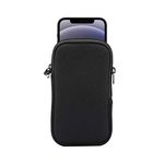 Neoprene Cell Phone Sleeve, Zip Wallet Pouch with Neck Strap for iPhone 12/12 Pro / 11 Pro/iPhone 12 Mini/iPhone SE 2020 / X/XS / 8 / LG Aristo 5/4 / 3 / LG Phoenix 5/4 / LG Riso 4 / Rebel 4 (Black)