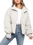 Flygo Winter Coats for Women Cropped Puffer Jacket Stand Collar Zip Warm Short Bubble Coat(Beige-S)