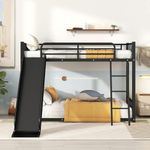 Metalmaster Metal Bunk Beds Twin Over Twin With Slide For Kids, Heavy Duty Twin Bunk Beds With Ladder For Girls Boys (Black) - Powder Coated