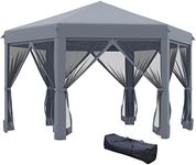 Outsunny 3.2m Pop Up Gazebo Hexagonal Canopy Tent Outdoor Sun Protection with Mesh Sidewalls, Handy Bag, Grey