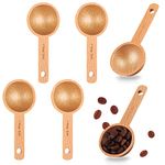 6 Pieces Wooden Coffee Spoon in Beech Coffee Scoop Measuring Scoop for Coffee Beans Wood Table Spoon for Whole Beans Ground Beans or Tea, Home Kitchen Accessories, 10 ml
