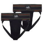 omtex Athletic Wolf Cotton Stretchable Supporter Jockstraps with Cup Pocket, Ideal for Workout and Sports Quick Dry Moisture Wicking Underwear Black - Small (Pack of 2)