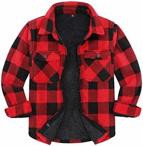 ThCreasa Toddler Girls Boys Plaid Shirt Jackets Sherpa Lined Button Down Thick Warm Flannel Jacket for Little Kids Red 4T