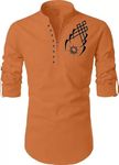 DEELMO Men's Full Sleeve Short Kurta Shirt with a Trendy Mandarin Collar Crafted from a Premium Cotton Blend Orange