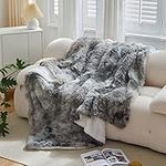 Wajade Fluffy Sherpa Fleece Blanket Gray Faux Fur Bed Throw Super Soft Warm Large Blanket for Bed Sofa Car, 160x200CM