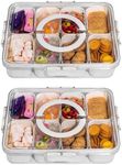 WACOI Divided Snack Serving Tray with Lid and Handle Travel Snackle Charcuterie Container Portable Storage Organizer for Candy, Fruits, Nuts, Snacks, Party, Picnic 2 Packs White