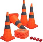 Sunnyglade [4-Pack] 28 inch Collapsible Traffic Cones with LED Light Multi Purpose Pop up Reflective Safety Cone (Orange x4)