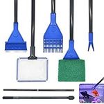 Cisolen Aquarium Cleaning Tool 5 in 1 Aquarium Glass Fish Tank Cleaning Set with Algae Scraper, Gravel Rake, Plant Fork, Fish Net and Sponge Brush