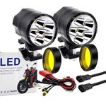 Motorcycle Spotlight Kit, 60W Fog Light Front Driving Lights 12-60V Auxiliary Lights 3Modes Flash White Yellow Lens with Wire Harness 2Pcs for Off-road Motorbike ATV UTV