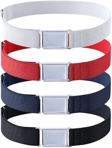 Kajeer 4PCS Kids Boys Adjustable Magnetic Belt - Big Elastic Stretch Belt with Easy Magnetic Buckle (Navy Blue/Red/Black/White)