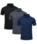 Csqtongan 3 Pack Men's Golf Polo Shirts Short Sleeve Breathable Polo T Shirts Multipack, Black/Grey/Navy(Solid) XXL