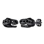 Black Skeleton Earrings Gothic Punk Studs Stainless Steel Cool Dinosaur Skull Earrings for Men