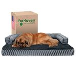 Furhaven Cooling Gel Dog Bed for Large Dogs w/Removable Bolsters & Washable Cover, for Dogs Up to 125 lbs - Plush & Woven Decor Comfy Couch Sofa - Diamond Gray, Jumbo Plus/XXL