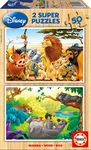 KD Toys EB13144 Disney Animal Friends Educa 13144, 2 x 50 Pieces Wooden, Children's Puzzle from 4 Years, Lion King, Jungle Book