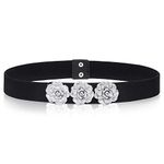 WedDecor Women’s Elasticated Waist Belt Stretchable Cinch Waistband with Metal Flower Buckles Fashion Accessory for Dresses, Fastening, One Piece, Gowns, 30mm Wide