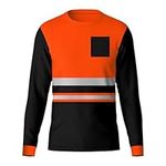 Mens Hi Vis High Visibility Reflective Tape Safety Contrast Long Full Sleeves Shirt Workwear Tee Tshirt Top Orange Black