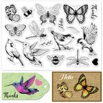 INFUNLY Vintage Bird Clear Stamps Butterfly Insect Rubber Stamps for Card Making 4.3x6.3 Hello Thanks Transparent Greeting Stamps Dragonfly Bee Silicone Stamps for Scrapbooking Photo Album Decor