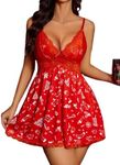 Avidlove Women Chemise Lingerie Sexy Nightie Lace Babydoll Sleepwear Full Slips Dress (Chritmas Red, 5X-Large)