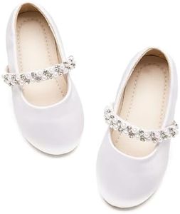 PHIRAMIN Toddler Flower Girl Dress Shoes - Little Girl Ballet Flats Wedding Party, P11 - Satin White, 7 Toddler