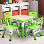PULLAFUN Kids Table and Chairs Set, Graffiti Desktop Plastic Children Art Table with Seat, Height Adjustable Toddler Table and Chair Set for Kids Ages 3-10