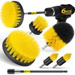 Holikme 5Pack Drill Brush Power Scrubber Cleaning Brush Extended Long Attachment Set All Purpose Scrub Brushes Kit for Grout, Floor, Tub, Shower, Tile, Bathroom and Kitchen Surface，Yellow