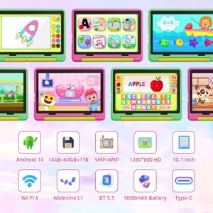 Laptok 10" Kids Tablet, Android 14 – 14GB+64GB, 1TB Expandable, Pink Case