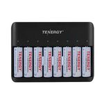 Tenergy TN477U 8-Bay Fast Charger for AA/AAA Ni-MH/NiCD Rechargeable Batteries with Micro USB and USB C Input + 8X AA Rechargeable Batteries