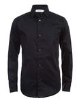 Calvin Klein Boys' Long Sleeve Sateen Dress Shirt, Style with Buttoned Cuffs & Shirttail Hem, Black, 8