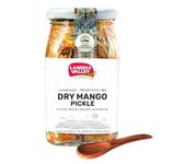 Langha Valley Homemade Dry Mango Pickle, Sukha Aam ka Achar, Low-Oil, Traditionally Sun-Dried, No Preservatives, Glass Jar with Wooden Spoon, 360 Grams