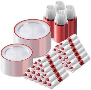 Goodluck 700 Pcs 4th of July Plastic Plates, Red Plastic Dinnerware Set for Party, Clear Disposable Plates for 100 Guests, Include 200 Plastic Plates, 100 Pre Rolled Napkins with Cutlery Set, 100 Cups