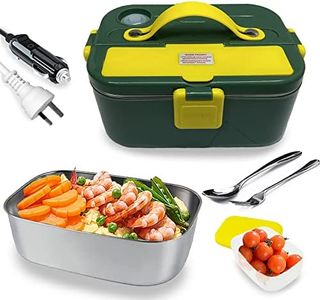 VANEME Electric Lunch Box -1.8L Fast 80W Food Heater 3-in-1 Portable Food Warmer for Car & Home – Leak Proof, 2 Compartments, Removable 304 Stainless Steel Container, Fork, Spoon and Carry Bag…