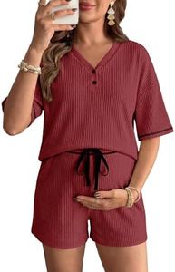 BLENCOT Women's Maternity Nursing Pajamas Set V Neck Button Breastfeeding Pjs Sleepwear Postpartum Shorts Pregnancy Loungewear Red Dahlia S